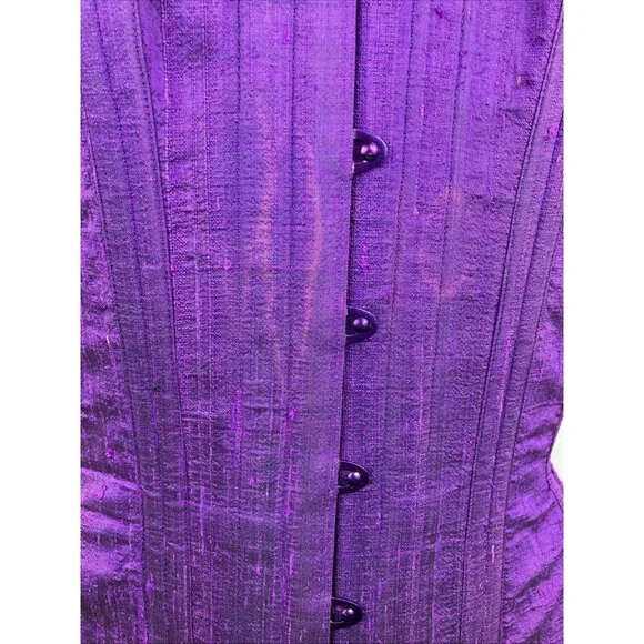 22 Dark Garden Ready Made Purple Silk Overbust Arch Corset Vintage 1990s 90s - Picture 2 of 6